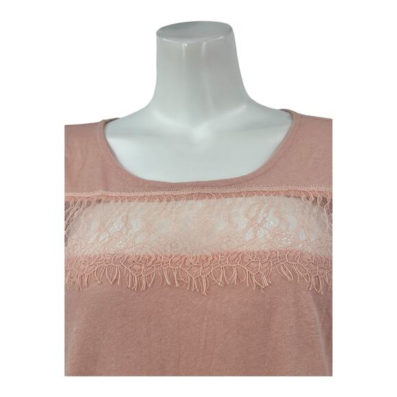 Deletta Anthropologie Top Women Small Blush Lace Flutter Sleeve Linen Fairy Boho - Picture 2 of 10